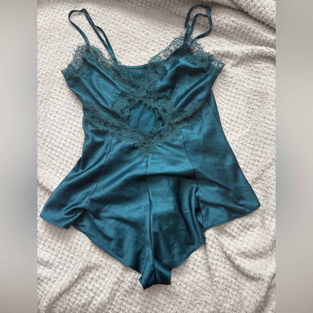Victoria's Secret Emerald Satin Lace Teddy/Romper